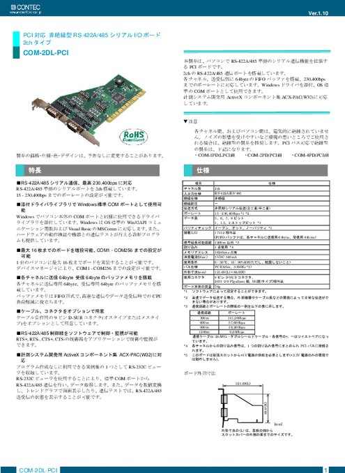 シリアル通信ボード COM-2DL-PCI