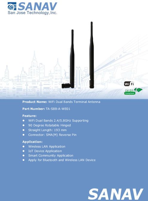 WiFi Dual Bands ターミナル アンテナ SANAV TA-S8B-A-WE01 製品カタログ