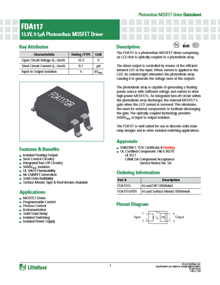 光絶縁型光発電ドライバ FDA117