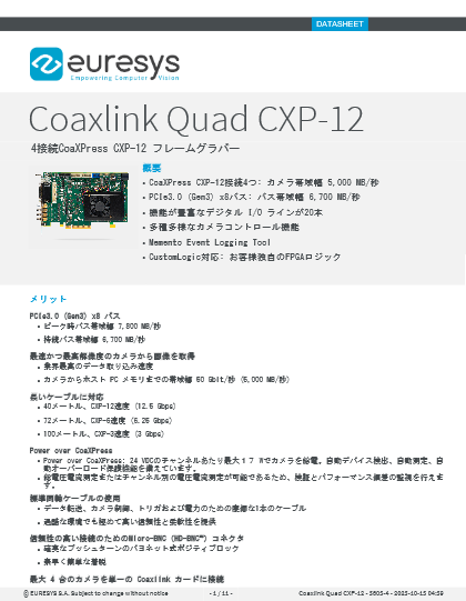 4接続CoaXPress CXP-12フレームグラバー Coaxlink Quad CXP-12