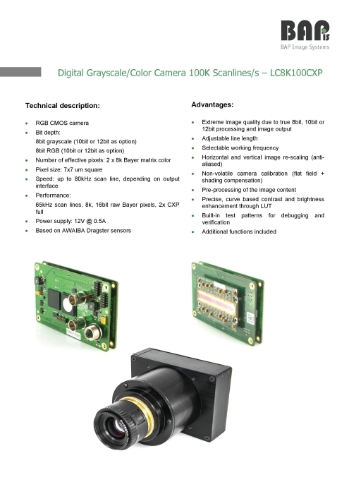 Digital Grayscale/Color Camera 100K Scanlines/s – LC8K100CXP