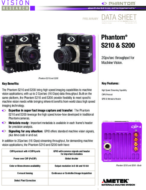 超高速マシンビジョンカメラ S200／S210