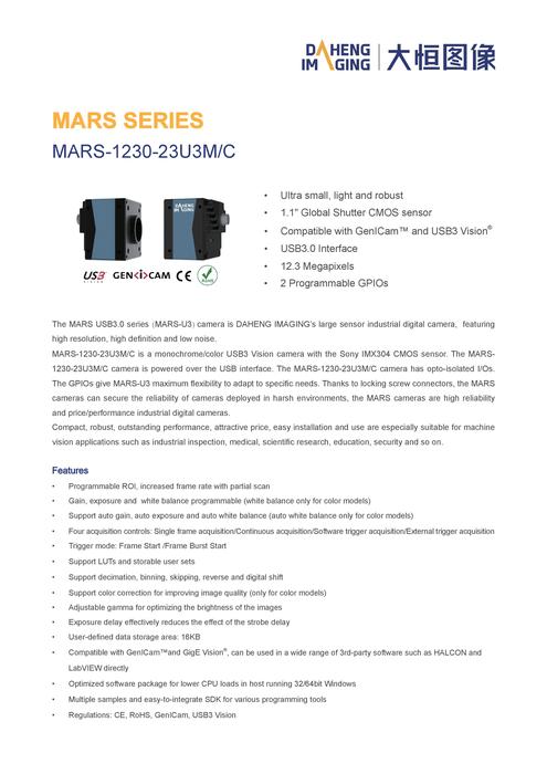 産業用デジタルカメラ MARS-1230-23U3M／C