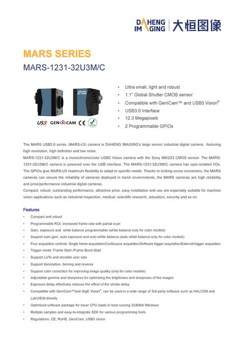 産業用デジタルカメラ MARS-1231-32U3M／C