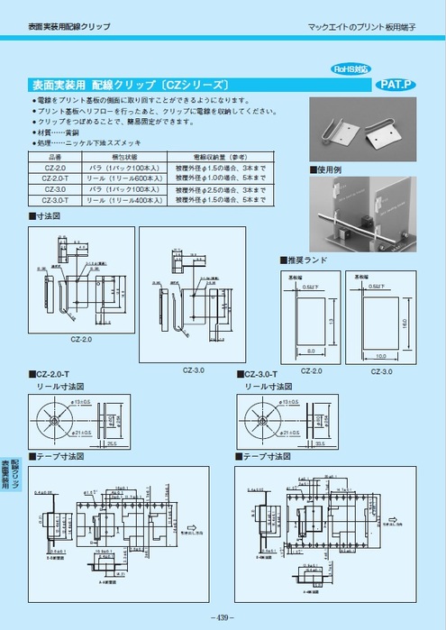 表面実装用配線クリップ CZシリーズ