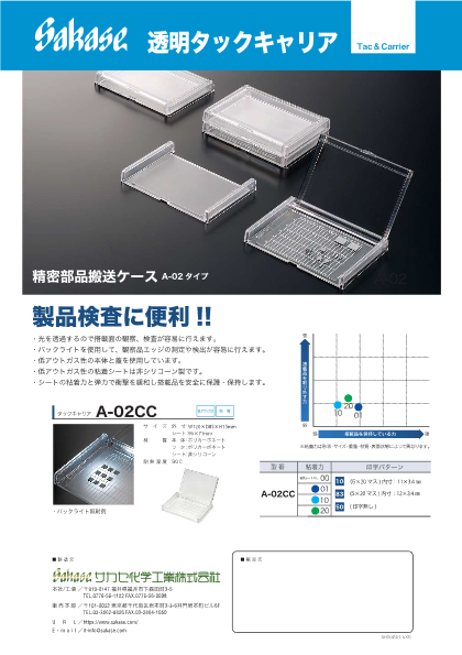 粘着シート付き精密部品保管／搬送ケース 透明タックキャリア