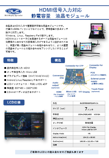 DLC社製 HDMI液晶モジュール DLC0700XDP21HF-C-1