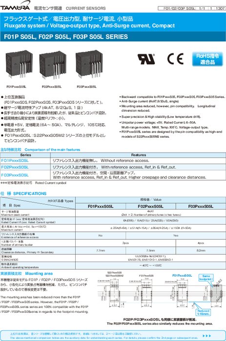  電流センサ F01P／F02P／F03PxxxS05Lシリーズ