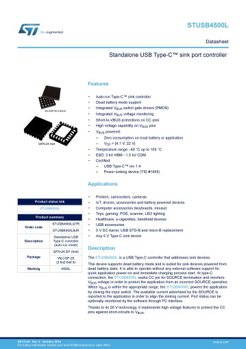 USB Type-Cシンクポート・コントローラ STUSB4500L