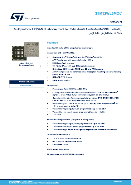 LoRaWAN対応 IoT向けSiPモジュール STM32WL5MOC