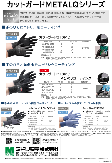 耐切創性手袋 カットガードMETALQシリーズ
