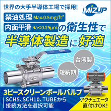 台湾MIZUP製 半導体工場用3ピースクリーンボールバルブ