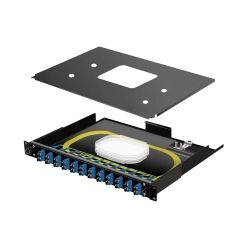 19インチ光スプライスボックス 固定式(1U) 24ポートSC接続(4芯テープ)SMプレ配線