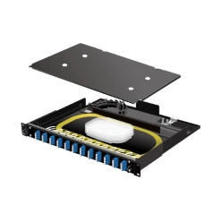 19インチ光スプライスボックス スライド式(1U) 12・24ポートLC接続(単芯)SMプレ配線