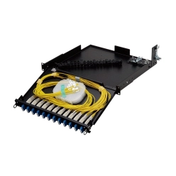 19インチ光スプライスボックス スライド式(1U) 12・24・48ポートLC接続(4芯テープ)SMプレ配線