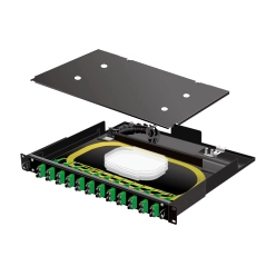 19インチ光スプライスボックス スライド式(1U) 12・24ポートSC(APC)(単芯)SMプレ配線