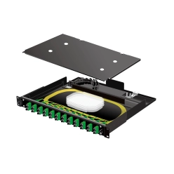 19インチ光スプライスボックス スライド式(1U) 12・24ポートSC(APC)接続(4芯テープ)SMプレ配線