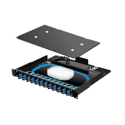 19インチ光スプライスボックス スライド式(1U) 12・24ポートSC接続(4芯テープ)SMプレ配線