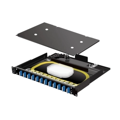 19インチ光スプライスボックス スライド式(1U) 48ポートLC接続(4芯テープ)SMプレ配線