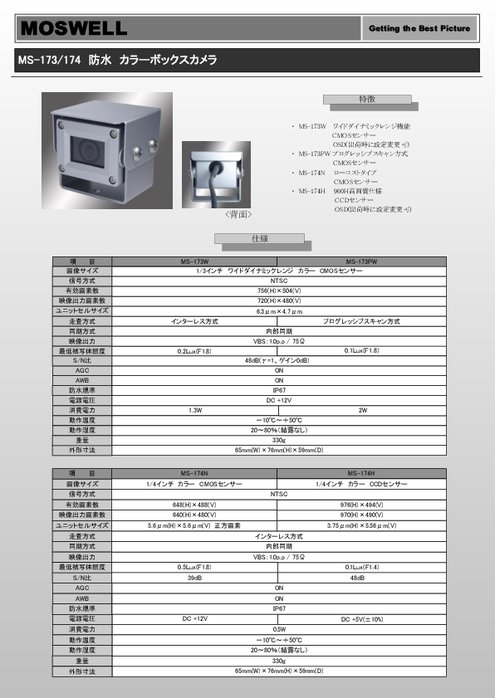 NTSC出力防水ボックスカメラ MS-173V