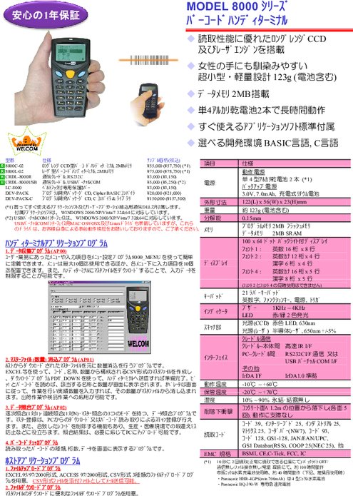 超小型バーコードハンディターミナル モデル8000