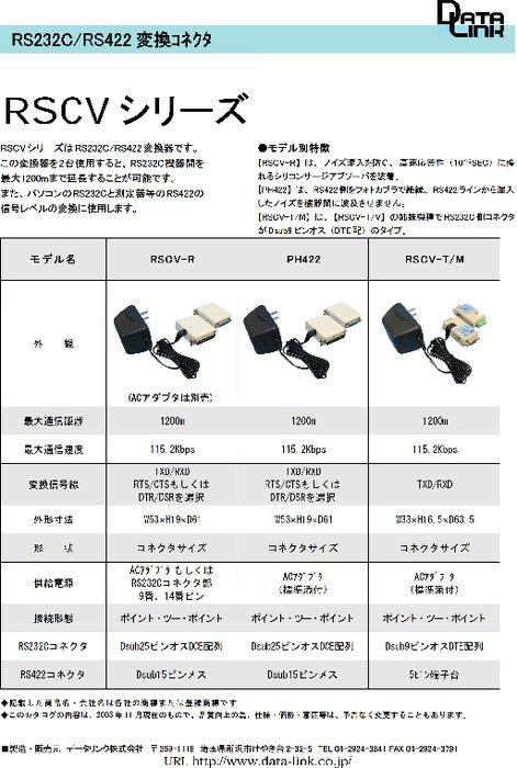 RS232C／RS422レベル変換コネクタ RSCV-R