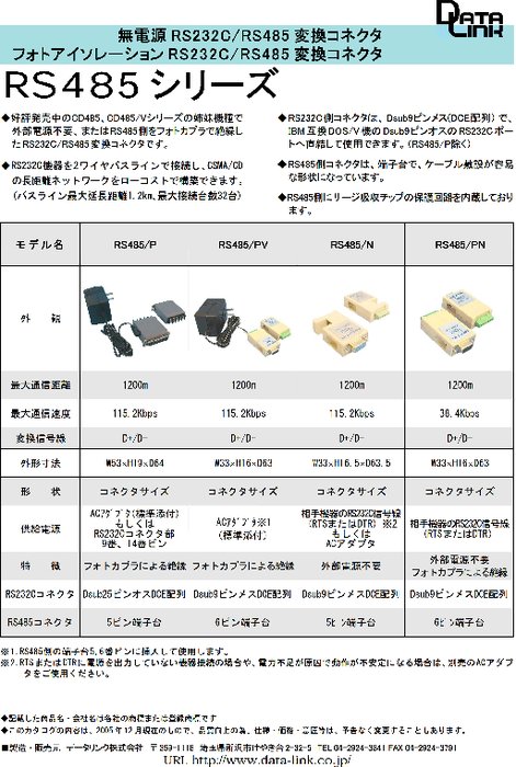 RS232C／RS485レベル変換コネクタ RS485／N