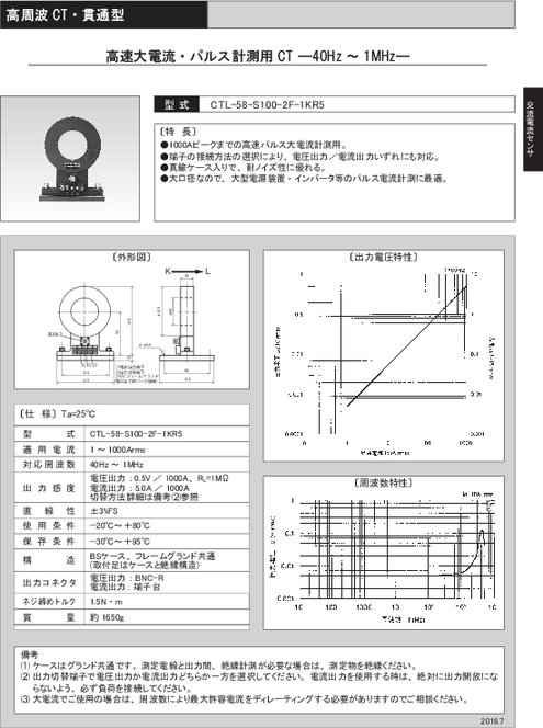高速大電流・パルス計測用CT CTL-58-S100-2F-1KR5