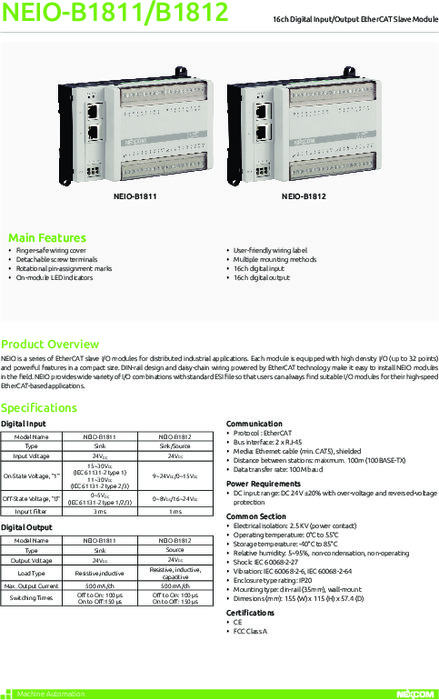 NEIO-B1811/B1812（データシート）EtherCATスレーブモジュール