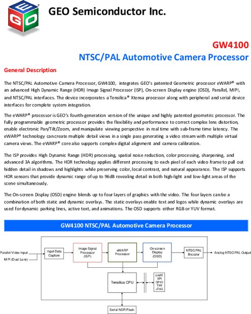  GEO Semiconductor社 GW4100カタログ