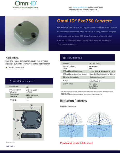 Omni-ID社製コンクリート埋め込みUHFタグ Exo750 Concrete
