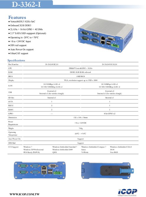 DIN PC 動作温度範囲：-20～+70℃ D-3362-Iデータシート