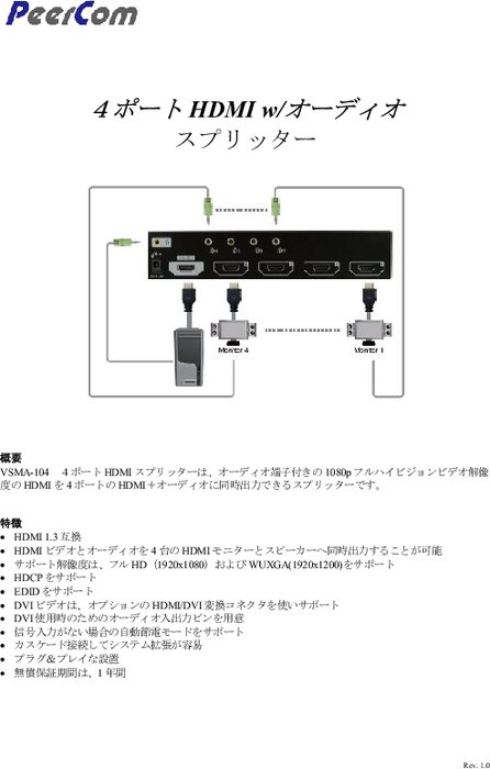 HDMIスプリッター VSMA-104