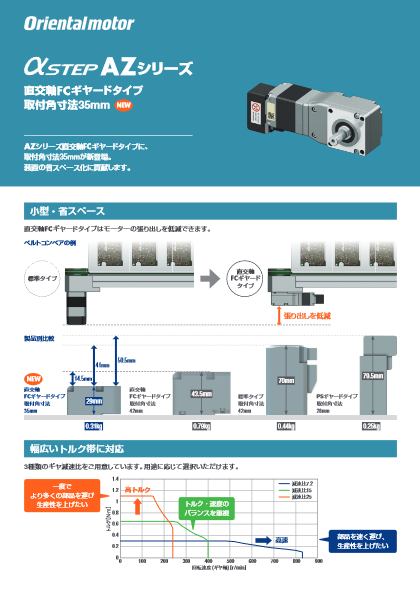 小型直交軸ギヤードモーター αSTEP AZシリーズ 直交軸 FCギヤードタイプ 取付け角寸法35mm