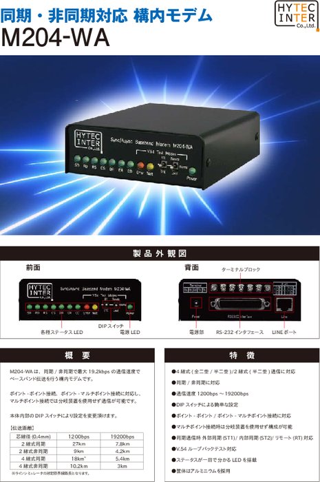 同期・非同期対応構内モデム M204-WA