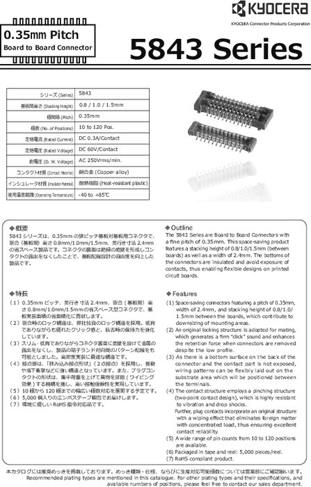 0.35mmピッチ基板対基板用コネクタ 5843シリーズ