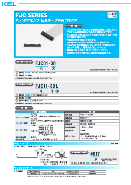 0.75mmピッチ 圧着ケーブル用コネクタ FJCシリーズ