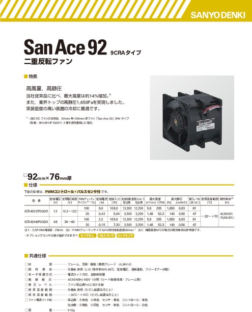 二重反転ファン San Ace 92 9CRAタイプ