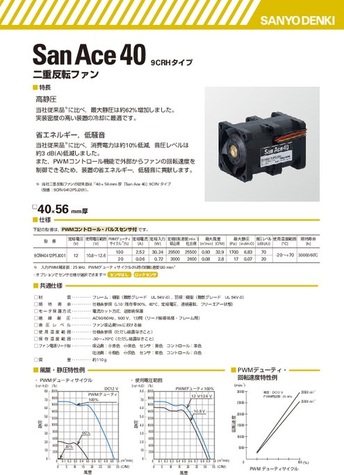 □40×56mm厚 二重反転ファン San Ace 40_9CRHタイプ