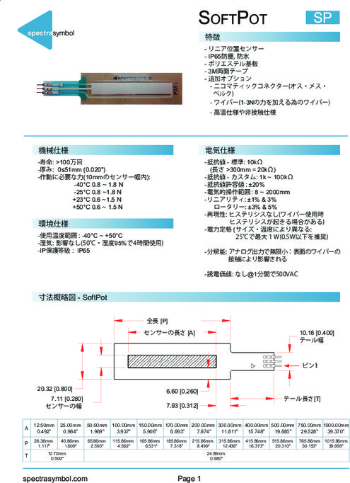 SPECTRA SYMBOL社製 薄膜型変位センサ SOFTPOT