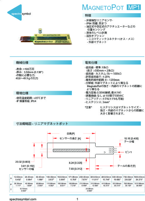 SPECTRA SYMBOL社製 薄膜型変位センサ MAGNETOPOT