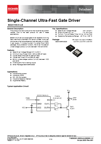 ローム社製 超高速ゲートドライバIC BD2311NVX-LB