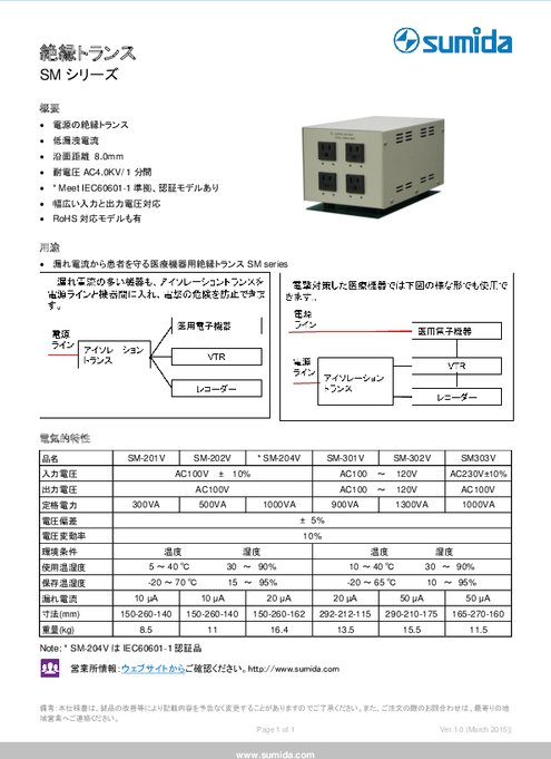 絶縁トランス SMシリーズ