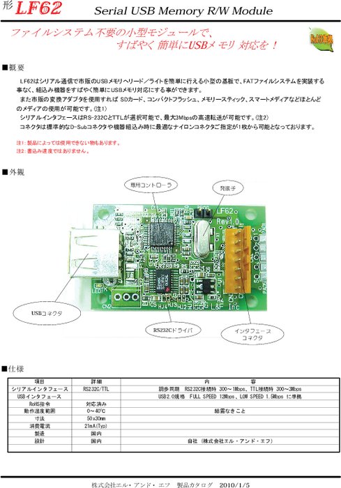 組込み向けUSBメモリリーダライタ LF62