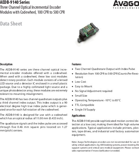 小型光学式インクリメンタル・エンコーダ AEDB-9140シリーズ