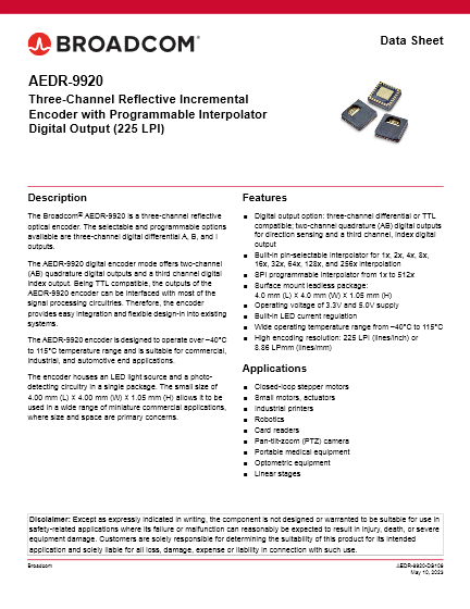 3チャンネル反射型インクリメンタルエンコーダ AEDR-9920