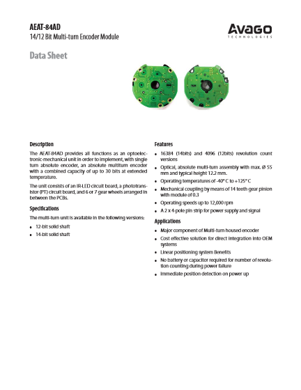 12ビット高温対応マルチターンアブソリュートエンコーダモジュール AEAT-84AD