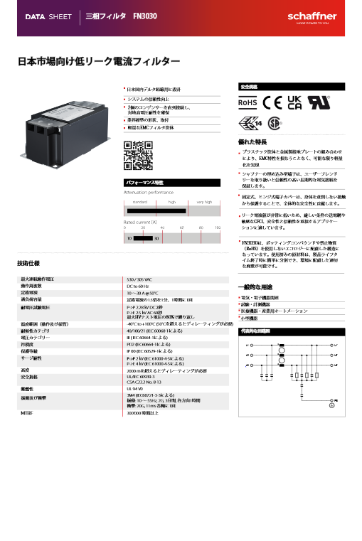 三相・低背フィルタ FN303X／FN304Xシリーズ