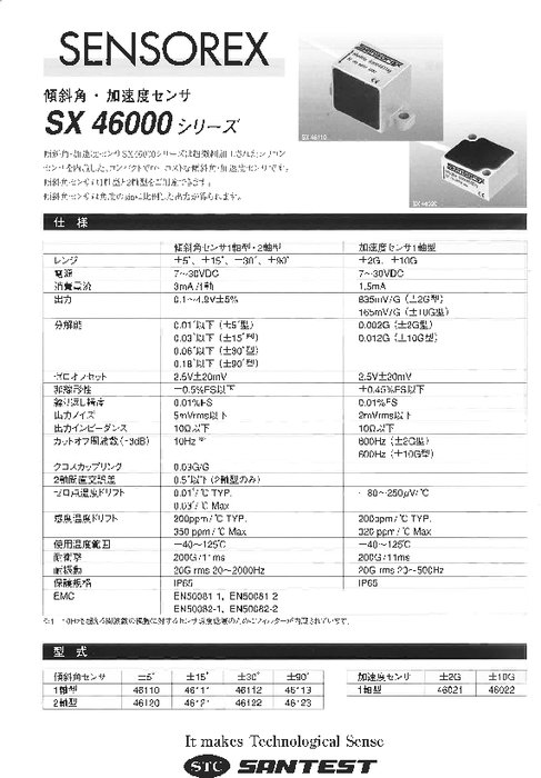 傾斜角センサ SX46100 Series