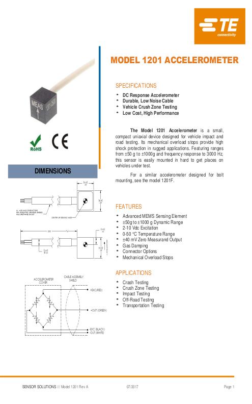 TE Connectivity社製 DC加速度センサ Model.1201/1201F